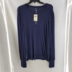 Lucky Brand Chennile Sheer Navy Striped Top Sz XL